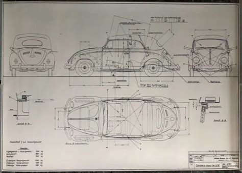 KONSTRUKTIONSZEICHNUNG VOLKSWAGEN VW Käfer Karmann Cabriolet 59x83 cm