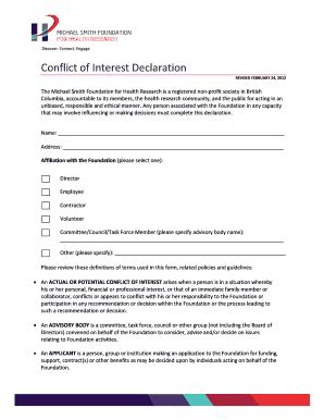 Fillable Online Conflict Of Interest Declaration Fax Email Print