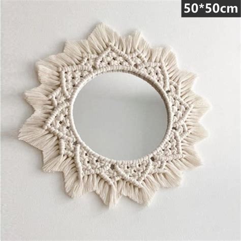 Miroir Grand miroir rond en macramé de style Boho décoration murale