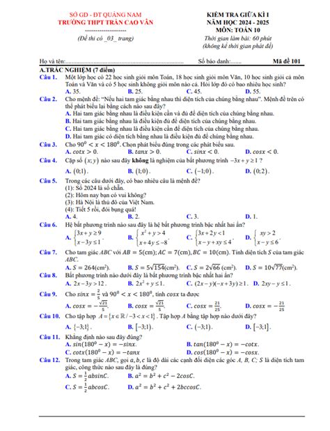 De Giua Ki 1 Toan 10 Nam 2024 2025 Truong Thpt Tran Cao Van Quang Nam