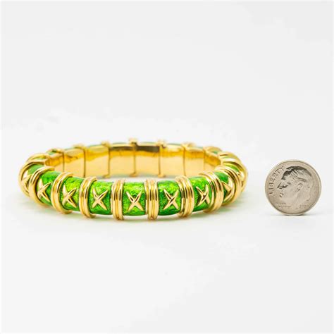 Tiffany And Co Schlumberger Croisillon Green Enamel Bracelet Yellow