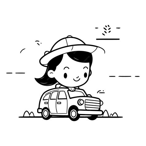 Premium Vector Cute Little Girl Driving A Car On The Road
