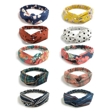 10 Pack Boho Headbands For Women Vintage Flower Printed Criss Cross