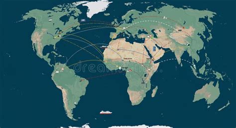 Mapa Mundial Que Muestra Las Principales Rutas Comerciales. Las Flechas