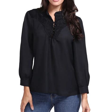 Elegant Work Blouse Women Solid Color V Neck Long Sleeve Buttons