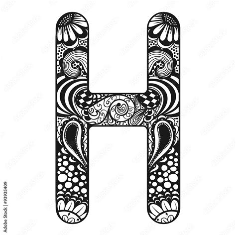 Zentangle Stylized Alphabet Lace Letter H In Doodle Style Hand Stock