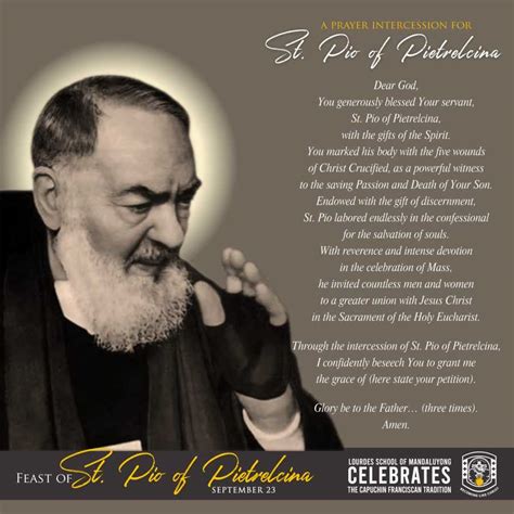 A Prayer Of Intercession For St Pio Of Pietrelcina Lourdes School Of