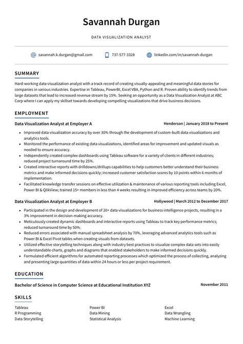 Data Visualization Analyst Resume (CV) Example and Writing Guide