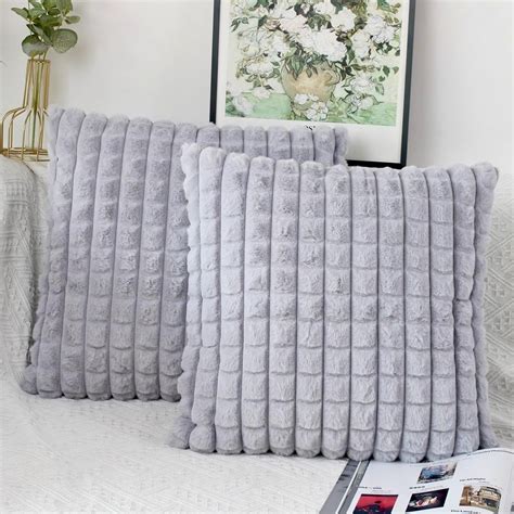 OYIMUA Fluffy Silver Grey Cushion Covers 50cm X 50cm Faux Fur Cushion