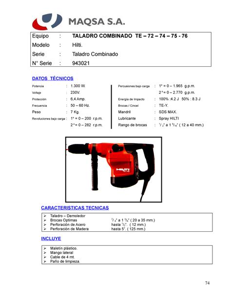 943021 Taladro Electrico Hilti TE 72 74 75 76 Equipo TALADRO