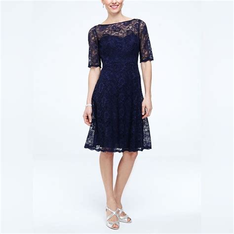 Nwt Davids Bridal Lace Elbow Sleeve Dress In Marine Size 18