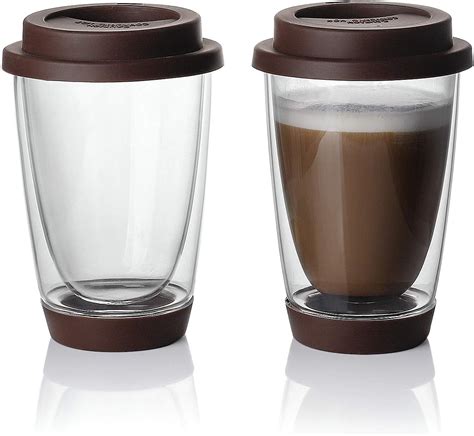 Sweese Glass Travel Coffee Mug Set Of 2 Double Wall Thermo Insulated Borosilicate