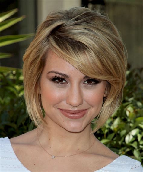 Chelsea Kane Medium Straight Formal Layered Bob Hairstyle With Side Swept Bangs Dark Blonde