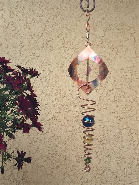 Handmade Copper Wind Spinner 3d Design W 3 Glass Marbles Etsy