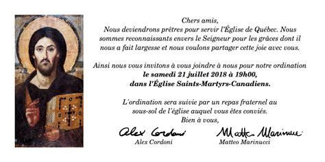 Invitation Ordination Glise Catholique De Qu Bec