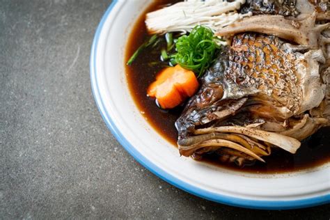 Premium Photo Boiled Fish Head With Soy Sauce Japanese Food Style