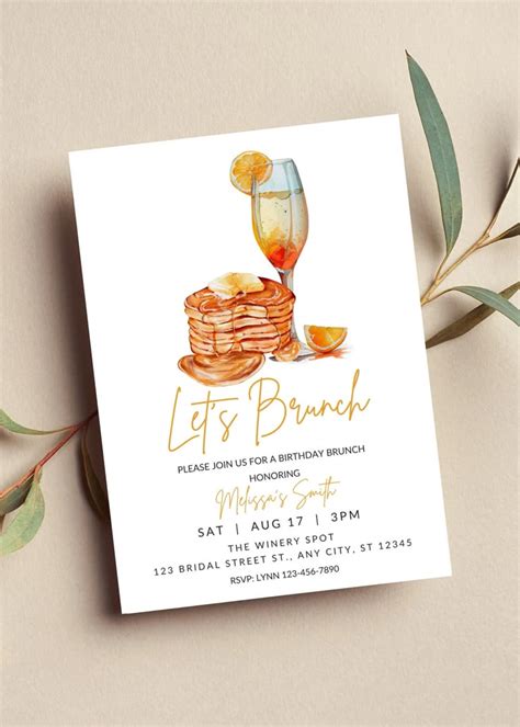 Editable Brunch Invitation Lets Brunch Brunch And Bubbly Birthday