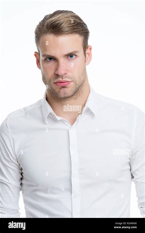 White Collar Worker Man Well Groomed Unbuttoned White Collar Elegant Shirt Isolated White