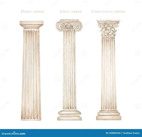 Watercolor Antique Column Corinthian Ionic Doric Order Ancient Classic