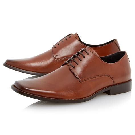 Dune Alphabet Square Toe Leather Derby Shoes In Tan Brown For Men Lyst