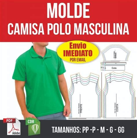 Molde Camisa Polo Masculina Camiseta Modelagem Pdf Corel DMK Studio