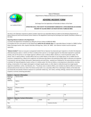 Fillable Online Dnrec Delaware Adverse Incident Form Pdf