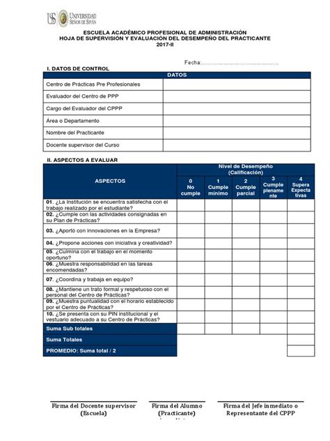 Hoja De Supervisión Y Evaluación Desempeño