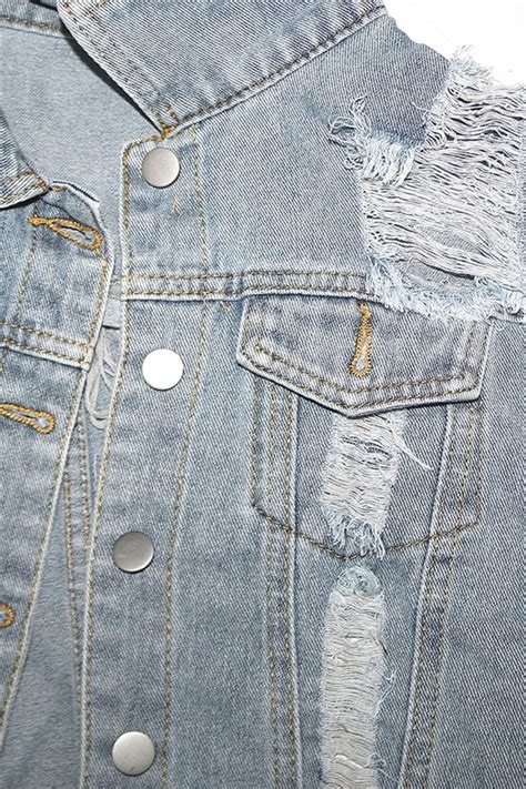 Distressed Cropped Denim Jacket Shopperboard