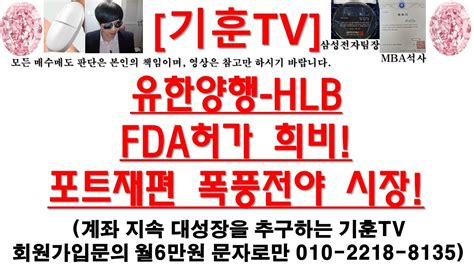 주식투자 Hlb유한양행 Hlbfda허가 희비포트재편 폭풍전야 시장 Youtube