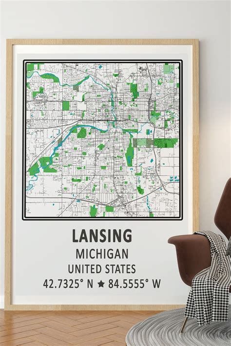 Lansing Michigan Minimalist City Map For Home And Office Poster For Sale By Motus City Map