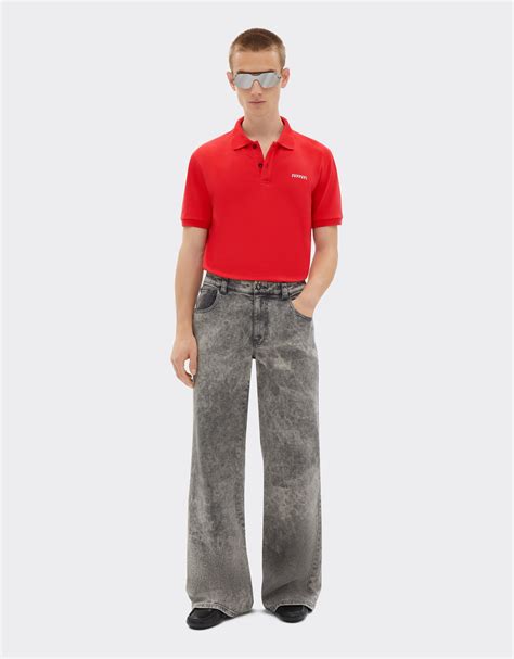 Cotton Polo Shirt With Ferrari Logo In Rosso Dino For Men Ferrari®