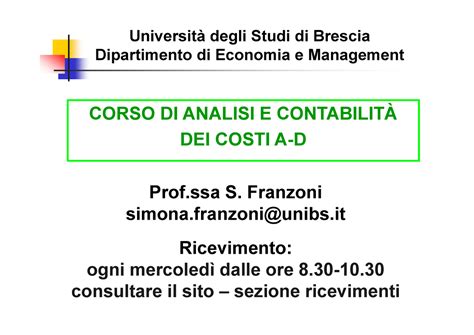 Analisi Dei Costi Appunti Di Lezione Corso Di Analisi E