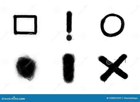 Symbols Drawn by Black Spray Paint on White Background, Collage Stock