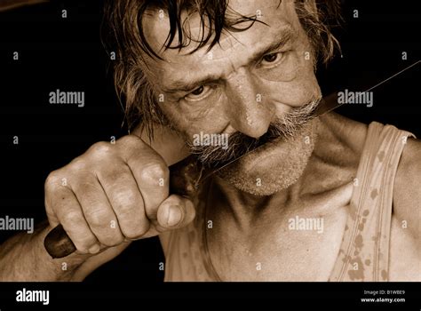 An Old Man With A Knife Depressed Youth Mental Disorders Stock Photo