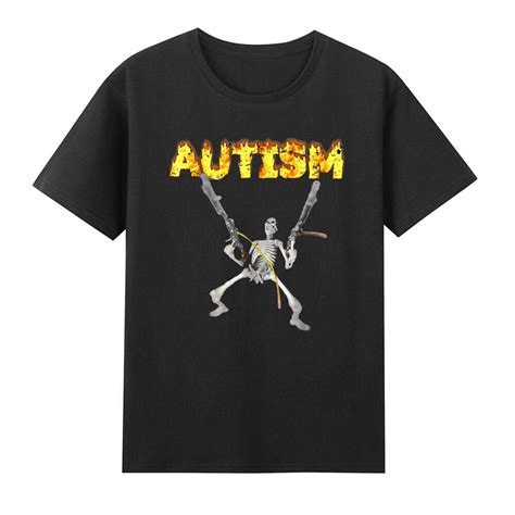 Autism Skeleton Funny Skull Holding Guns Dank Meme Vintage Men S Cotton