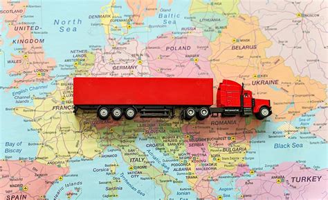 Truck With Trailer On The Europe Map Courier International Truck Photo Background And Picture ...