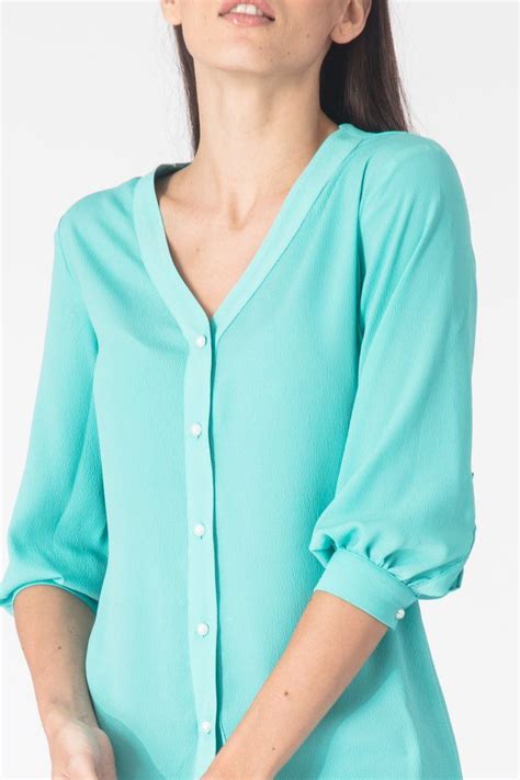 Turquoise Buttondown Blouse Beautiful Colored Flowy Shirt With Bell