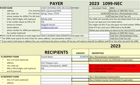 1099-NEC Excel Template Nonemployee Compensation Revised for 2023 ...