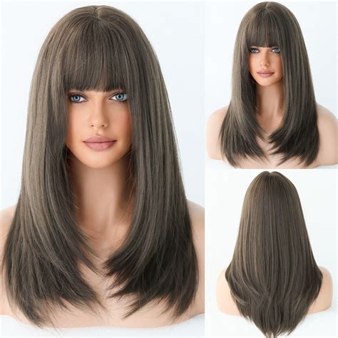 New Wig Female Long Hair 57cm Natural Long Straight Hair Air Bangs Wig Ebay