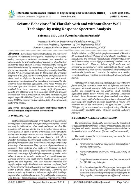 Pdf Seismic Behavior Of Rc Flat Slab With And Without Shear Wall