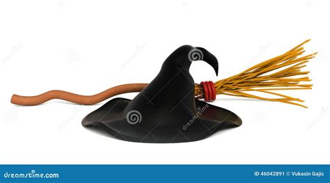 Witch Hat and Broom on White Background Stock Illustration ...