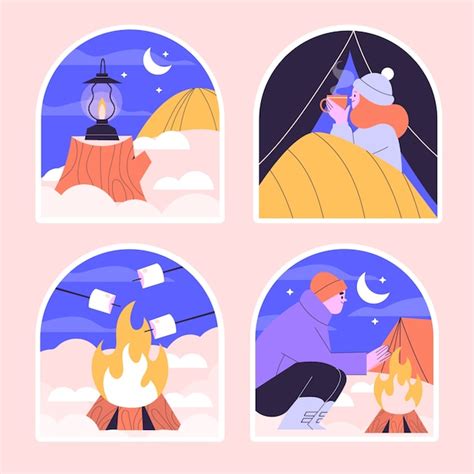 Free Vector Naive Winter Camp Stickers Collection