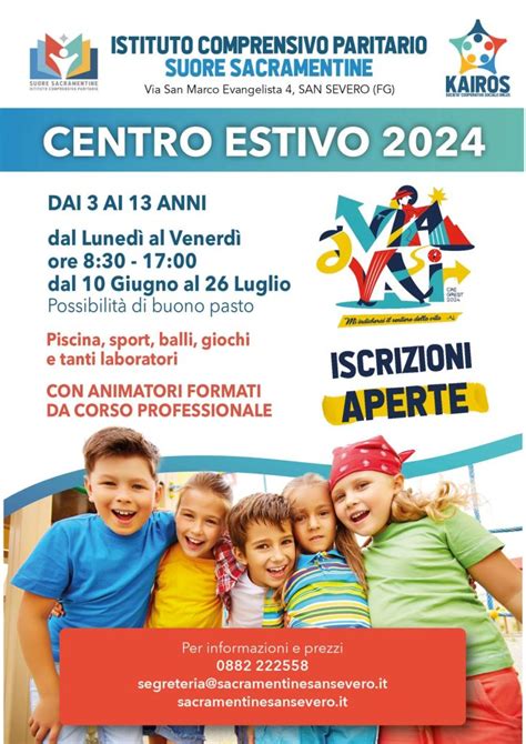 Centro Estivo 2024 Apertura Iscrizioni 24 Aprile Scuola Sacramentine