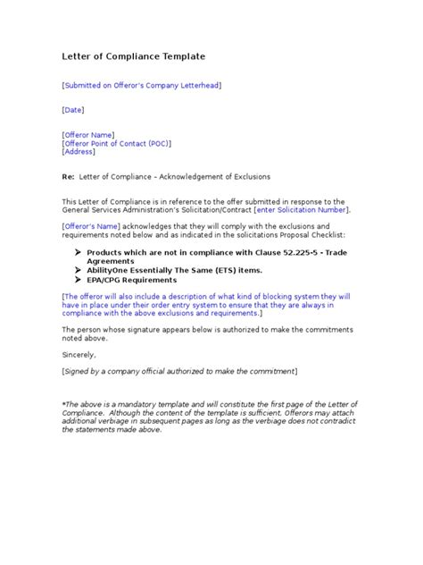 Letter Of Compliance Template 6 09