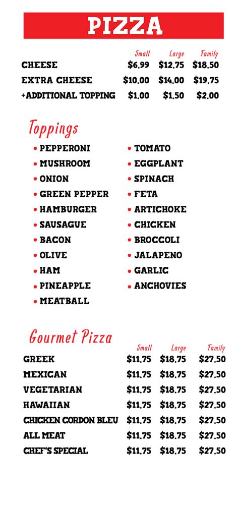 MENU | Pizza Chef of NL