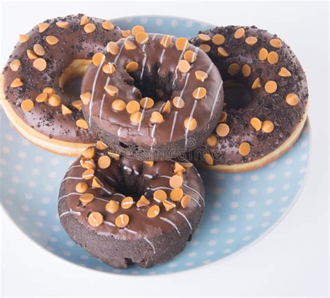 Chocolate Donuts On A White Background Stock Image Image Of Icing