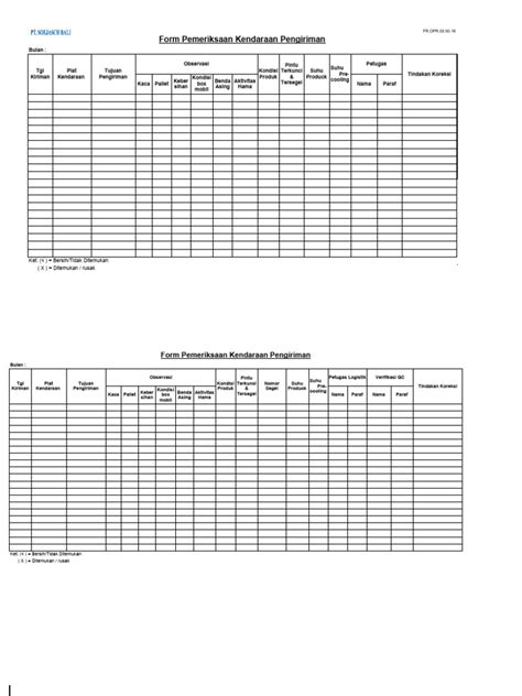 Form Pemeriksaan Kendaraan Pengiriman Pdf