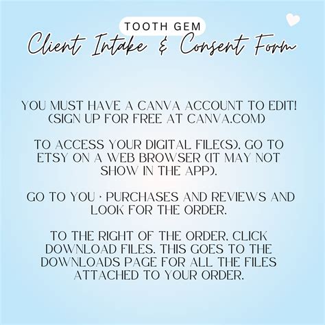 Editable Tooth Gem Consent Form Template Etsy