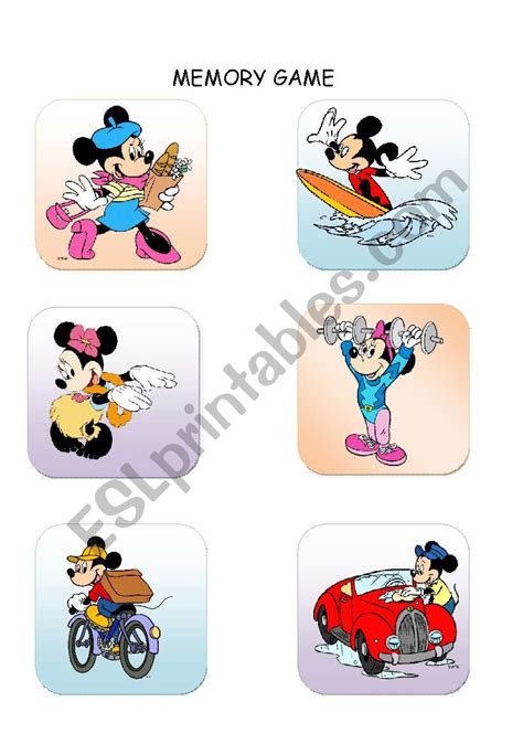 Memory Game Mickey And Minnie Pictures With Text Present Continuous 4 Pages Esl Worksheet