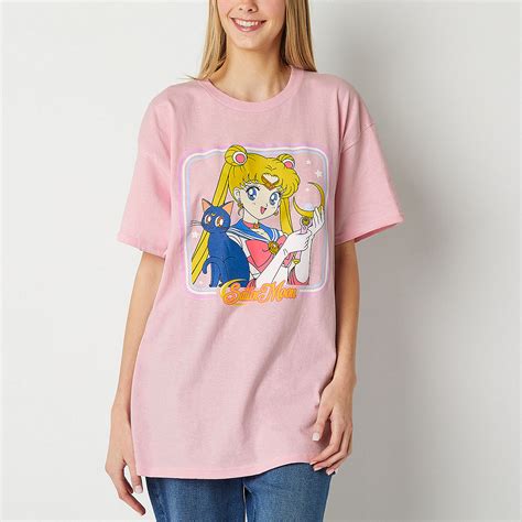 Jcpenney Oversized Sailor Moon And Luna Pink Short Sleeve Crew Neck